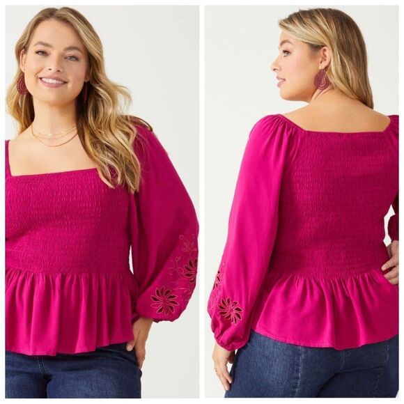 A beautiful Soul by Altar’d State Mina Ladies Plus Size Smocked Peasant Blouse - Picture 2 of 7